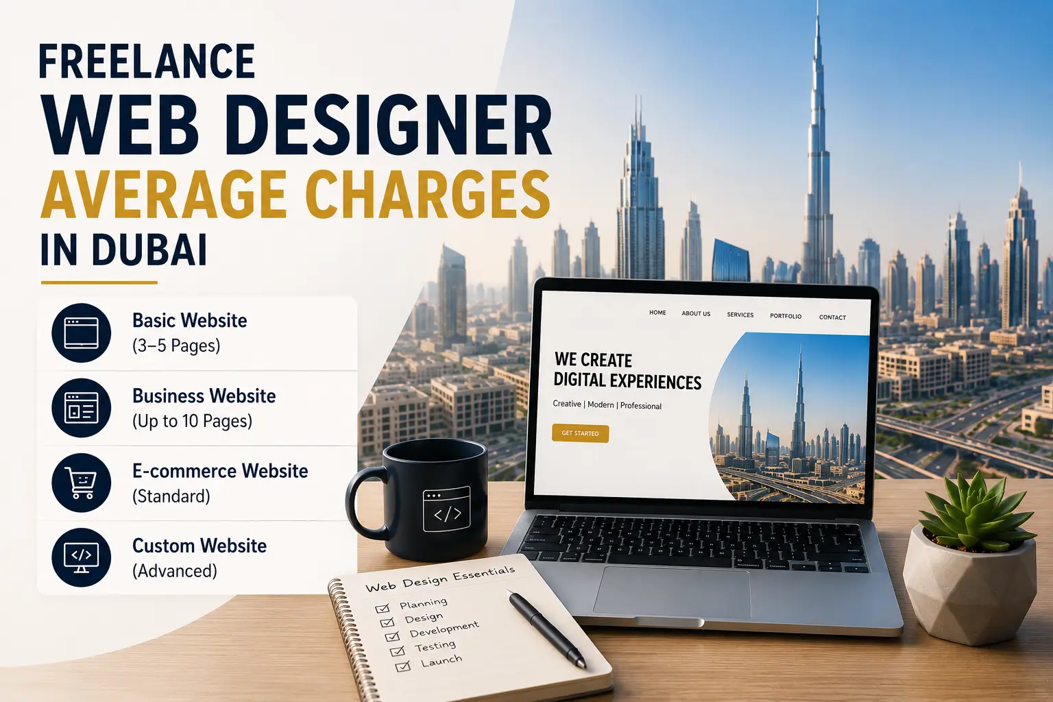 What are the average charges for a freelance web designer in Dubai